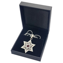 925 Silver Star of David Pendant Filigree Work Set With Garnet Stone