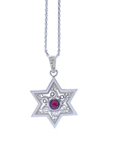 925 Silver Star of David Pendant Filigree Work Set With Garnet Stone