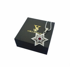 925 Silver Star of David Pendant Filigree Work Set With Garnet Stone