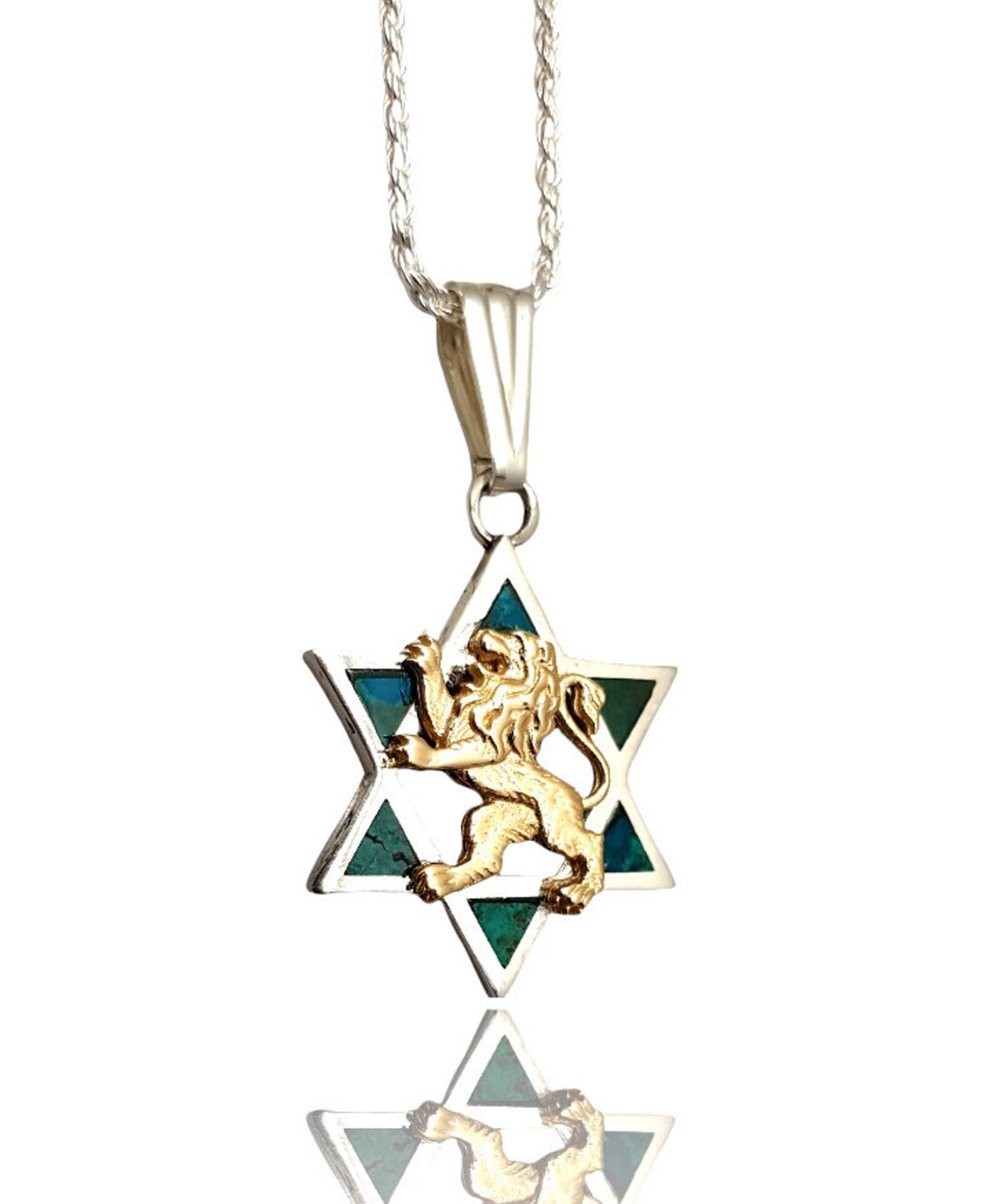 925 Silver 9K Gold Eilat Stone Jewish Pendant ,Eilat Stone Star of David Pendant,Star of David Pendant, Lion of Judah Necklace,Lion Pendant