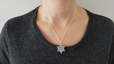 silver roman glass star of david pendant