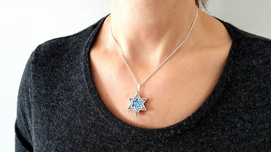 925 Silver Star of David Roman Glass Pendant Necklace, Star of David Pendant ,Unisex Star of David