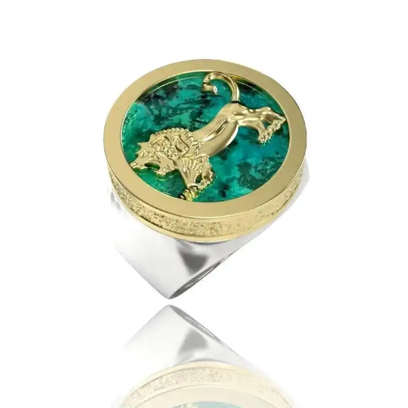 925 Sterling Silver 9K Gold  Eilat Stone Megiddo Lion Ring