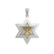 925 Silver Star of David Gold Menorah Pendant