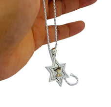 925 Silver Star of David Gold Menorah Pendant
