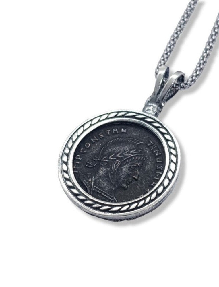 CONSTANTINE Ancient Roman Coin 925 Silver Pendant Necklace,Coin Pendant Rare Quality