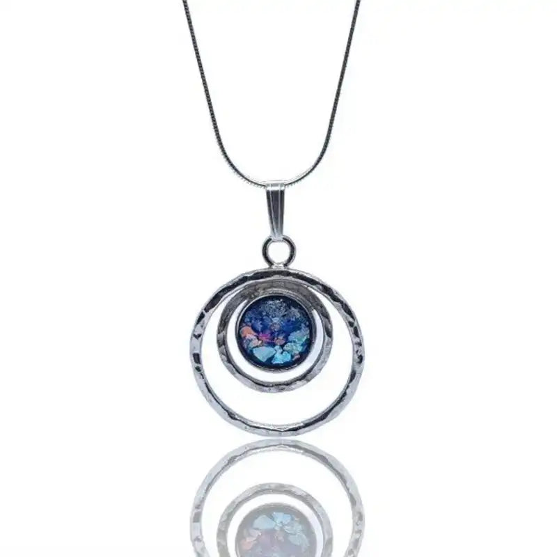 925 Sterling Silver Roman Glass Pendant  Necklace