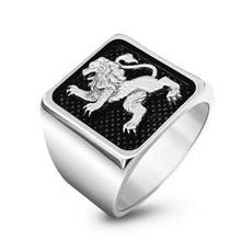 A 925 sterling silver ring featuring a black and silver design of the Lion of Judah.