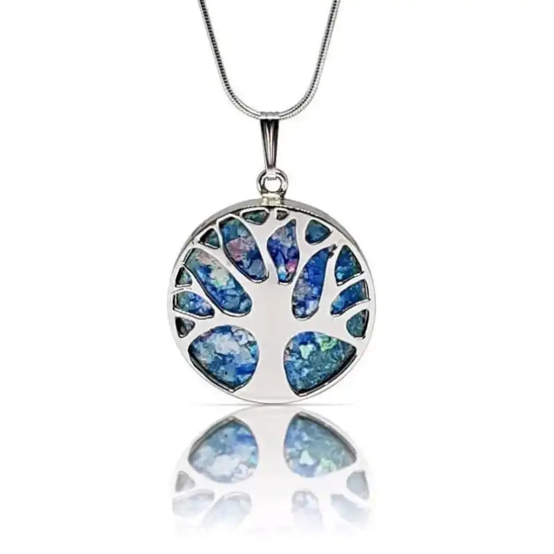 925  Silver Roman Tree of Life   Glass Pendant Necklace