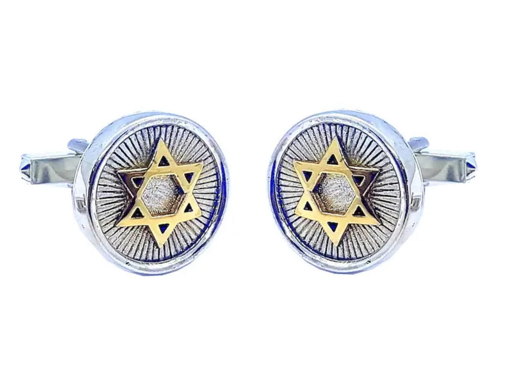 9k Gold 925 Silver Star of David Cufflinks