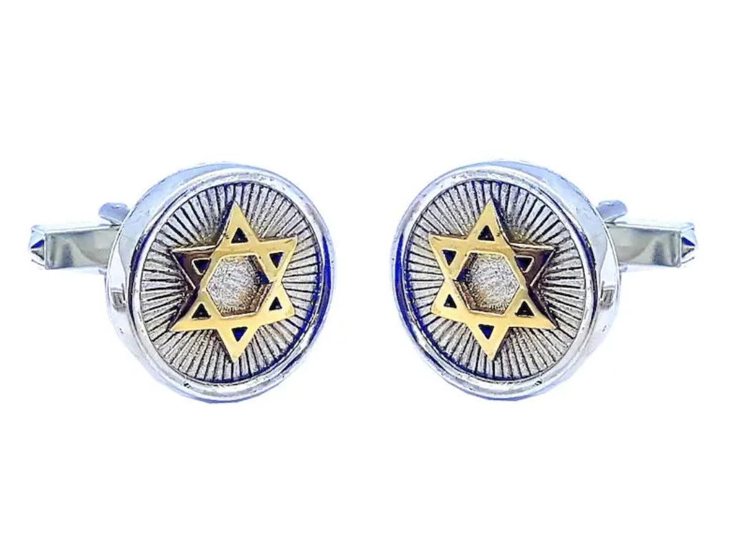 9k Gold 925 Silver Star of David Cufflinks