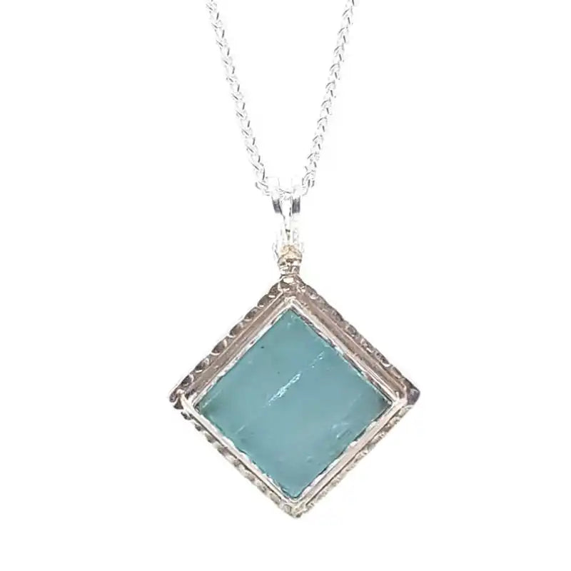 925 Silver Square  Roman Glass Pendant Necklace