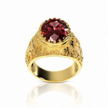 Handcrafted gold Jerusalem ring with garnet gemstone made in Israel