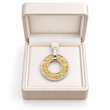 Two tone Jerusalem pendant with gold city design displayed in an elegant jewelry gift box