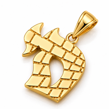 Solid 14K gold Hebrew Chai pendant with Jerusalem Western Wall stone design, handcrafted in Israel
