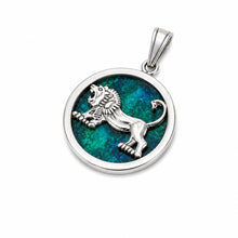 Lion of Judah pendant in gold with Eilat stone background, powerful Jewish symbol of strength and royalty handcrafted in Israel luxury Judaica jewelry