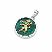 Lion of Judah pendant in sterling silver set with authentic Eilat stone from Israel, round Jewish medallion necklace symbolizing strength, heritage and Jerusalem craftsmanship