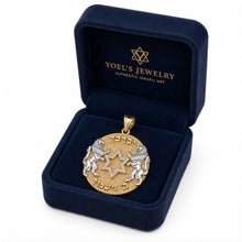 Luxury gift box with 14K Gold Lion of Judah Star of David Diamond Pendant on white background