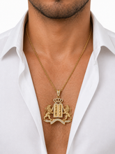  14k gold Ten Commandments pendant with lions crown and diamond frame high detail Jewish jewelry on men 