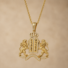 14k gold Ten Commandments pendant with lions crown and diamond frame high detail Jewish jewelry