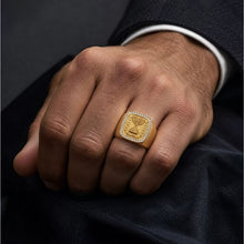 14k Gold Jewish Menorah Ring on Men's Hand with Diamond Border