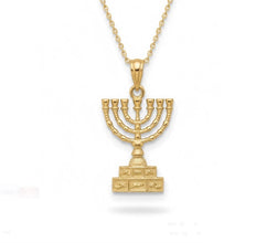 14K Gold Menorah Pendant Jewish Judaica Jewelry Jerusalem