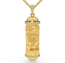 14k gold and diamonds Jerusalem Mezuzah Pendant