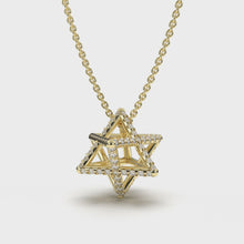 14k Gold Merkaba Star of David Pendant Set with Sparkling Diamonds
