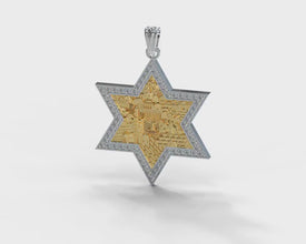 14K Star of David Jerusalem Pendant With Diamonds Unisex Star of David