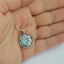 925 Silver Star of David Roman Glass Shema Israel Pendant Necklace