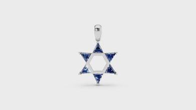 14K Gold Star of David Pendant with Blue Sapphire CZ