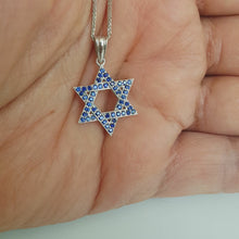 14k Gold Star of David Pendant with Sapphire Stones
