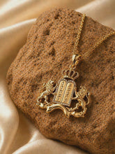 14K Gold Jewish Pendant Lion of Judah Necklace with Ten Commandments Crown of David – Handmade Judaica Jewelry Israel