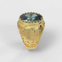 14K Gold Garnet Jerusalem Ring for Men 3D Holy City Design
