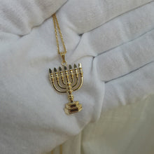 14K Gold Jewish Pendant,Gold Menorah Pendant