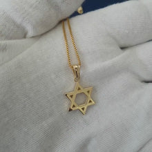 Dainty 14k Gold Star of David Necklace on Woman – Minimalist Jewish Jewelry