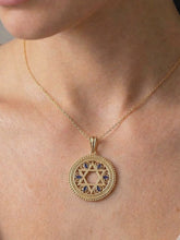 14k Gold Star of David Pendant With Blue Sapphire Stones