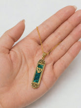 Gold mezuzah pendant with Eilat stone Israel blue green gemstone Jewish jewelry