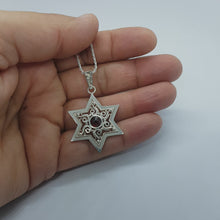 925 Silver Star of David Pendant Filigree Work Set With Garnet Stone