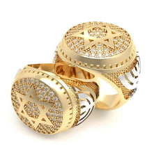 14k Gold Jerusalem Ring,Gold Star of David Ring ,Holy Land Israel Ring,Jewish 14k Gold Menorah Ring,Men Judaica Ring,Menorah Ring