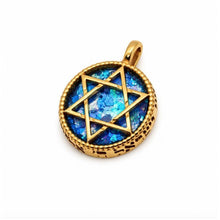 Close Up 14K Gold Star of David Roman Glass Pendant