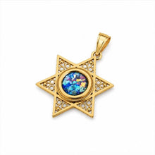 14k gold yellow star of david roman glass pendant 