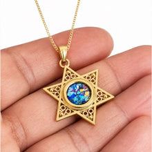 14k gold yellow star of david roman glass pendant 