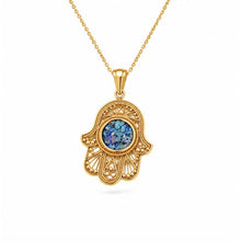Large 14k Gold Yemenite Roman Glass Hamsa Pendant