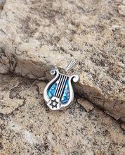 925  Silver Roman Glass King David Harp Pendant,Lyre pendant,Jerusalem Jewelry,Star of David Pendant