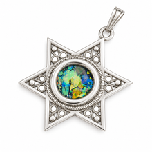 925 Silver Star of David Roman Glass Pendant Necklace