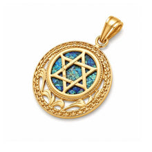 Gold  roman glass star of David pendant