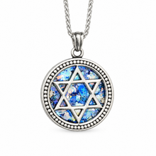 925 Sterling Silver Roman Glass Star of David Pendant with a silver chain made in Israel