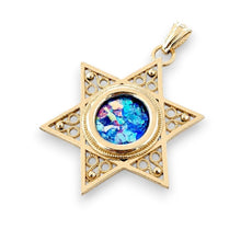 14k gold yellow star of david roman glass pendant 