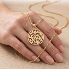 Woman holding14K Gold Shema Israel Pendant Necklace – Handmade Jewish Jewelry Made in Israel